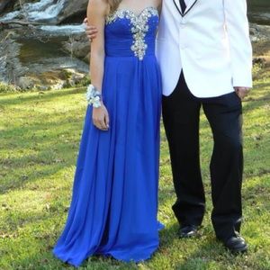 TONY BOWLS Blue embellished formal dress